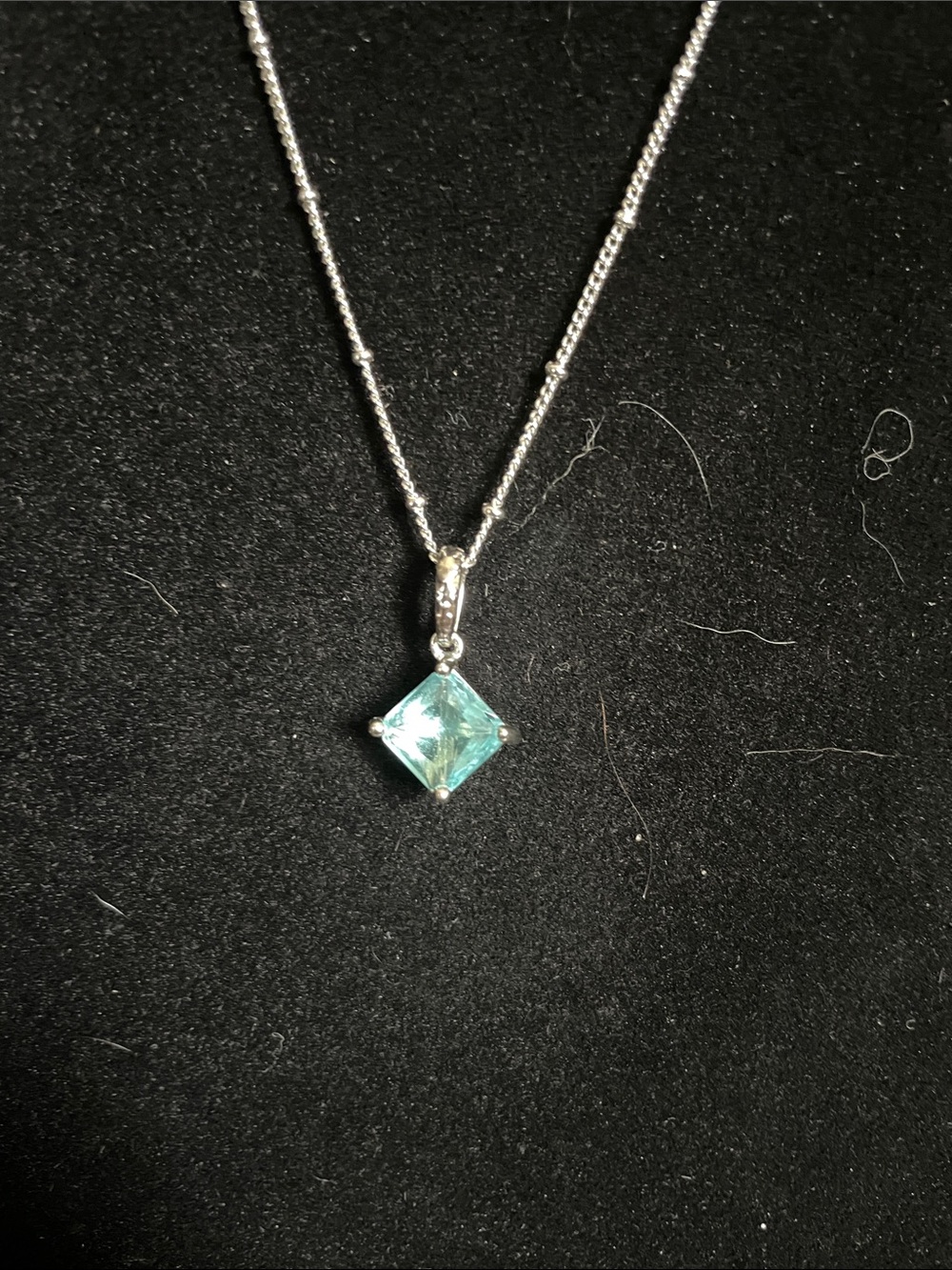 Silver Aquamarine Square Pendant Necklace.  8/21/6